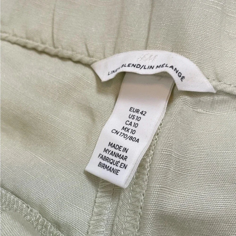 H&M Women’s Pale Green Linen Blend‎ Ankle Length Pleated Dress Pants Size 10 NEW